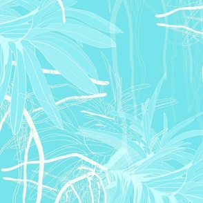 Orchid Abstract in cyan turquoise Large