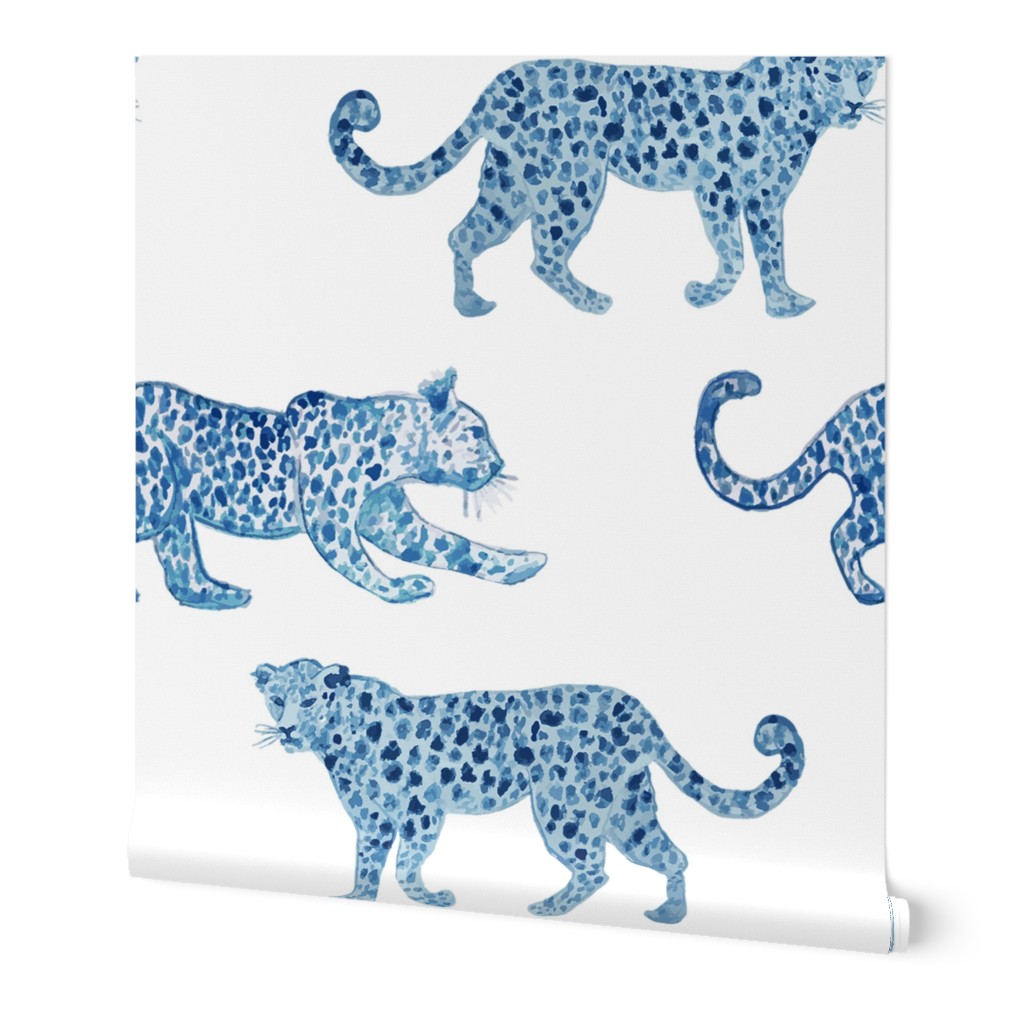 Extra Large Leopard ParadeBlue on white