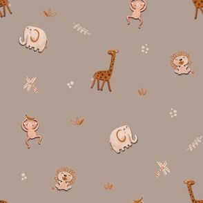 Small Safari Animals Taupe Danish Pastel