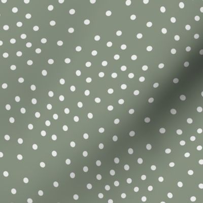 Scattered White Dots on Solid Sage Green Background