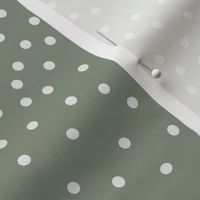 Scattered White Dots on Solid Sage Green Background