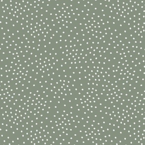 Scattered White Dots on Solid Sage Green Background