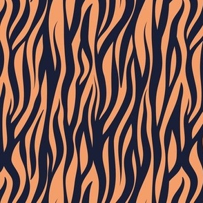 Small scale // Tigers fur animal print // midnight express navy blue and papaya orange vertical stripes