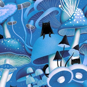 Mushrooms and cats blue