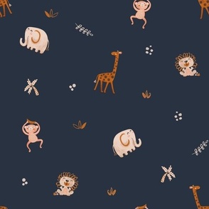 Small Safari Animals Navy Blue