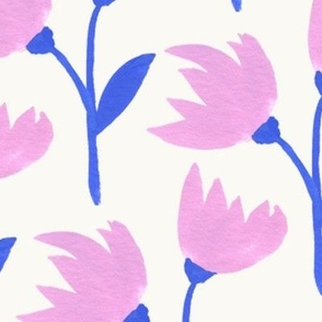 Purple and Blue Flowers on White | Large | Pretty Poppies Collection