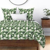 Frogs and lilies sweet spring river design in green white yellow blush on sage green