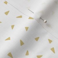 Scattered Triangle Print White Background in Gold Yellow