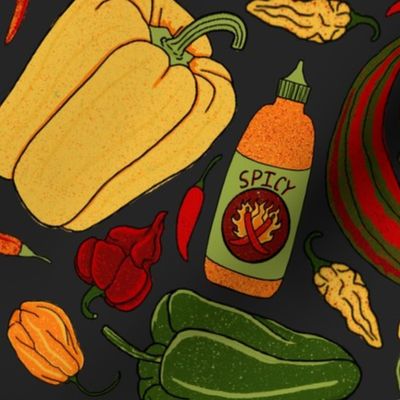 Peppers & Hot Sauces Pattern - Original & Raven Gray