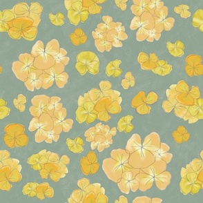 Hand Drawn Floral in Shades of Yellow and Mint Green