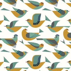 flying mid century modern birds on cream