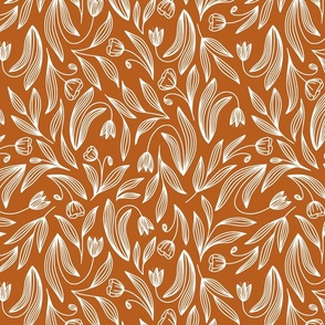 Floral Doodle Print in Burnt Orange
