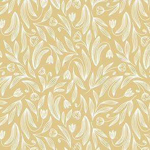 Floral Doodle Print in Gold Yellow