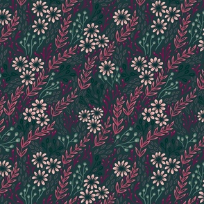 Lazy Daisies // Dark Green Background // Medium Scale // 10.5"