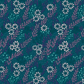 Lazy Daisises // Teal Background // Medium Scale // 10.5"