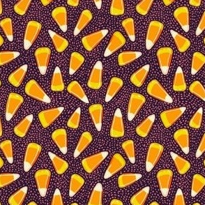 Candy Corn Ditsy // Purple Background // Small Scale // 3.5"