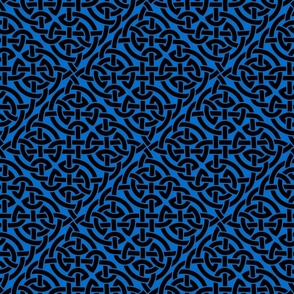 Celtic knot allover, black on blue