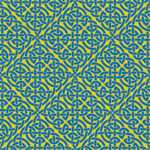 Celtic knot allover, blue on yellow