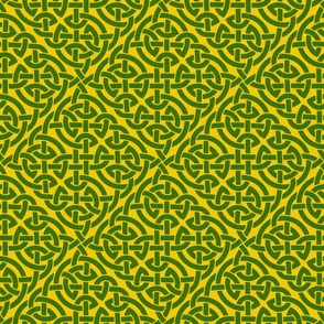Celtic knot allover, green on yellow