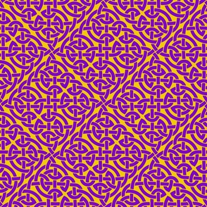 Celtic knot allover, purple on yellow