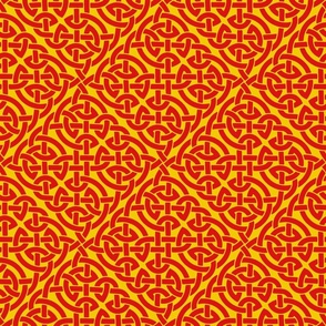 Celtic knot allover, red on yellow