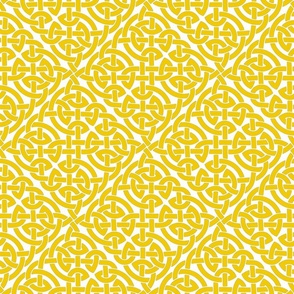 Celtic knot allover, yellow on white