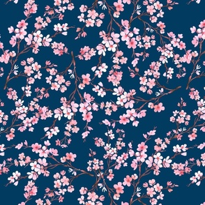   Watercolor Cherry Blossom Floral - Blue