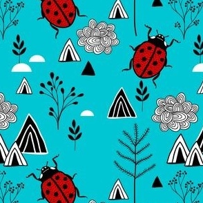 Lady bug on blue background