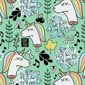 Cute unicorns on blue