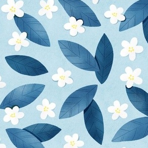 Blue Leaves Floral Pattern