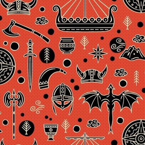 Viking Nordic Pattern for Children on Red / Medium Scale