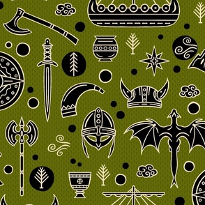 Viking Nordic Pattern for Children on Green / Large Scale