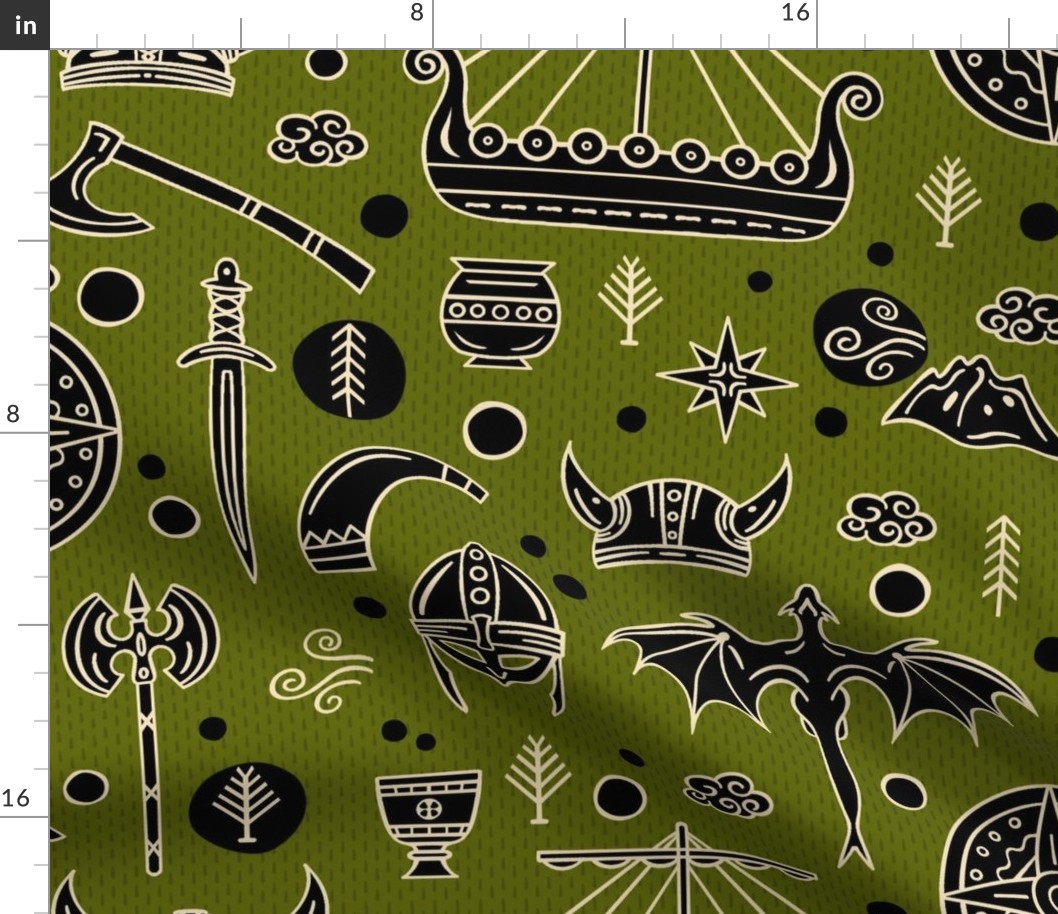 Viking Nordic Pattern for Children on Green / Large Scale