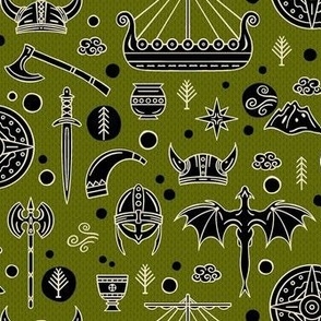 Viking Nordic Pattern for Children on Green / Tiny Scale