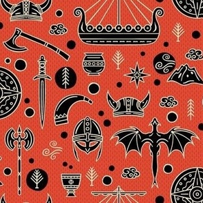 Viking Nordic Pattern for Children on Red / Tiny Scale