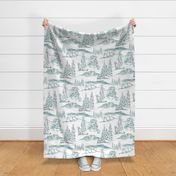 snow leopard toile watercolor pale teal large scale