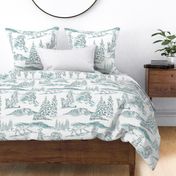 snow leopard toile watercolor pale teal large scale