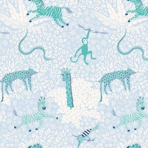 Whimsical safari/blue and mint/medium