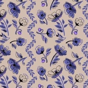 Periwinkle Purple Floral on Taupe