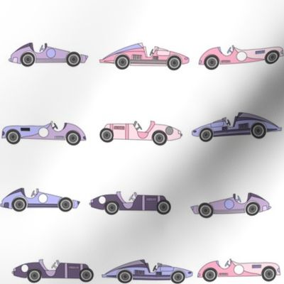 pink vintage race car fabric - girls racing fabric, kart racing, 