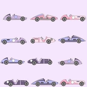 pink vintage race car fabric - girls racing fabric, kart racing, 