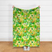 Retro Floral in Lime , Spring Green, and Yellow (Large Scale)