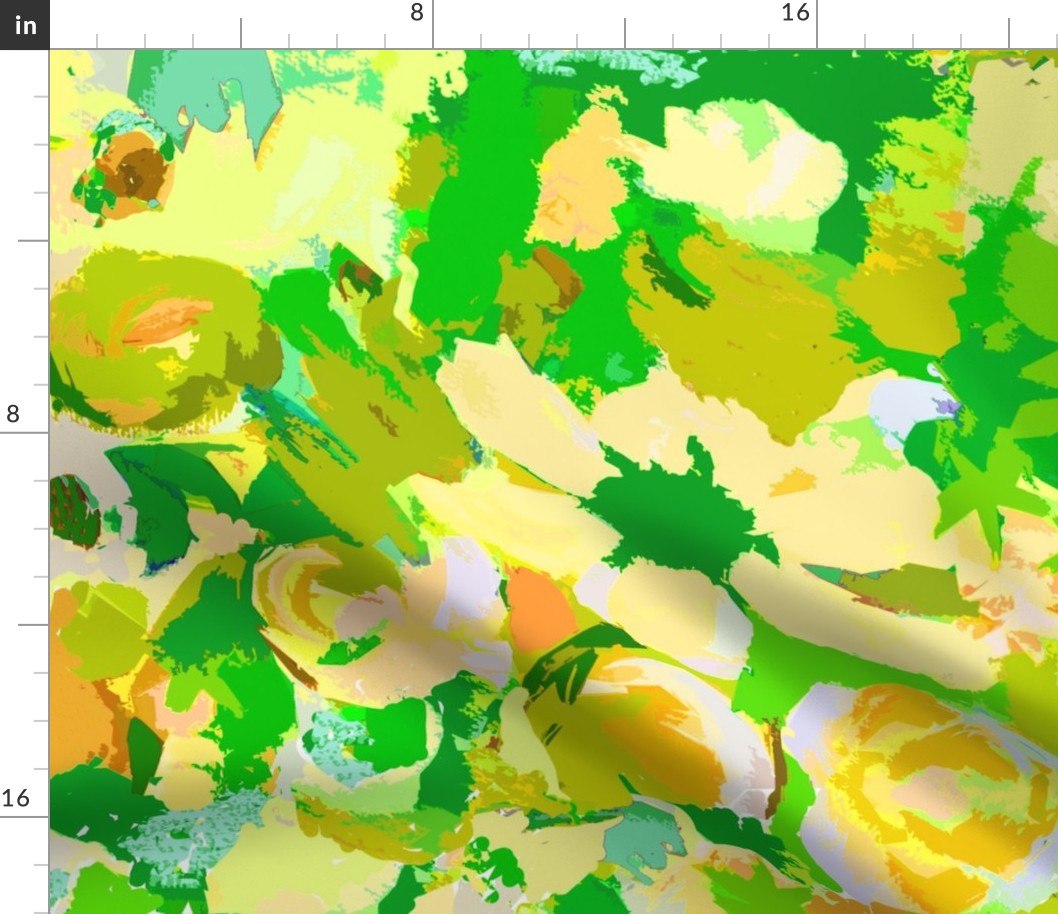 Retro Floral in Lime , Spring Green, and Yellow (Large Scale)