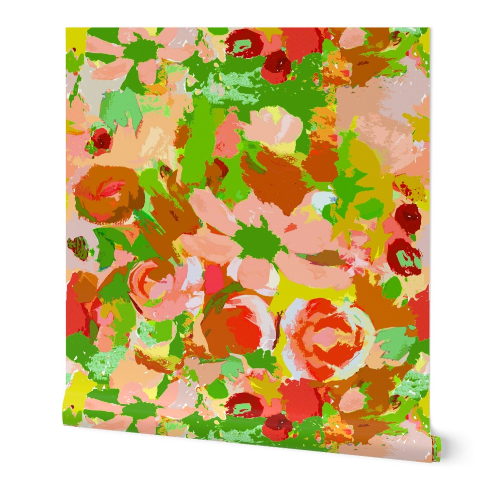 Retro Floral in Burnt Orange , Peach, and Lime Green (Large Scale)