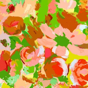 Retro Floral in Burnt Orange , Peach, and Lime Green (Large Scale)