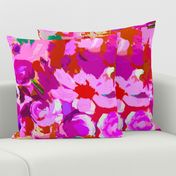 Retro Floral in Fuchsia , Red, and Dark Orange (Large Scale)