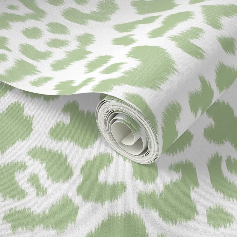 Soft Green  White Ikat leopard