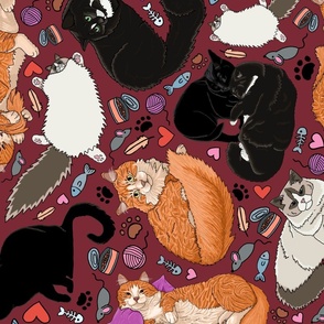 Cat Mix: Ragdolls, Orange Tabbies, & Black Kitties - Wine