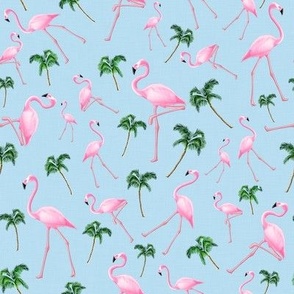 Flamingos and Palm Trees