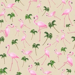 Flamingos and Palm Trees